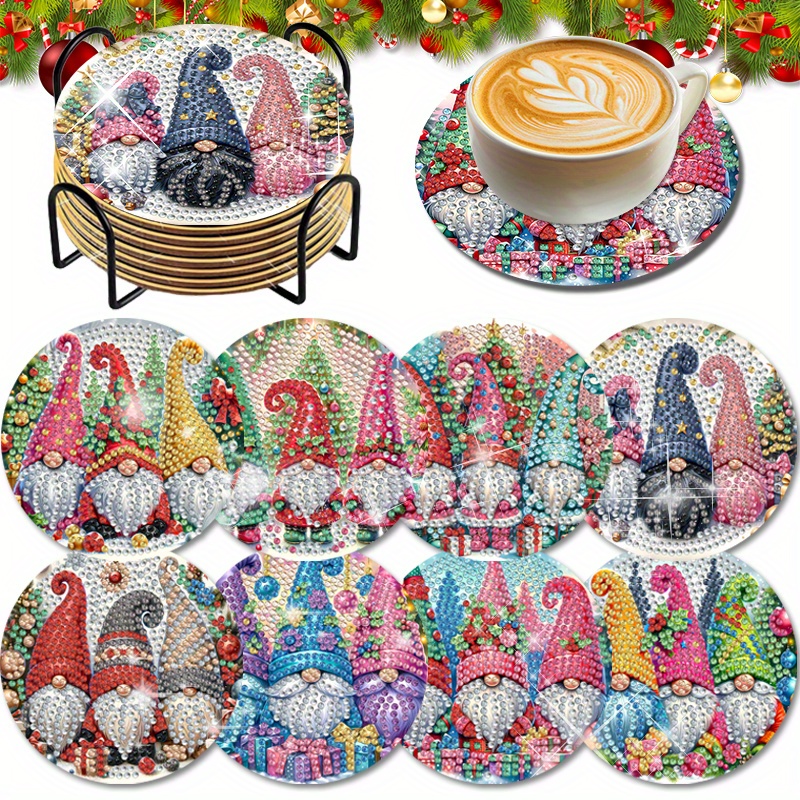 

8pcs Diy Christmas Diamond Art Painting Coaster Kit, Diamond Art Coaster, Table Mat, Coaster, Christmas Holiday Decoration,