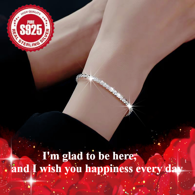 Sparkling 925 Sterling Silver Starry Bracelet, Lightweight