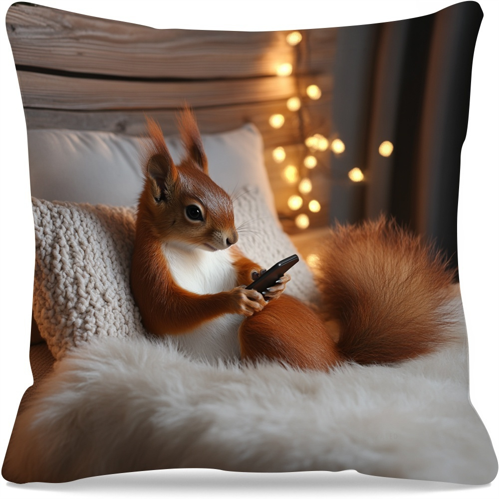 TEMU 1pc Squirrel-themed Pillowcase, Featuring A Cute Design, Made Of Soft And Smooth Polyester Short Plush Fabric, With A Single-sided Printed