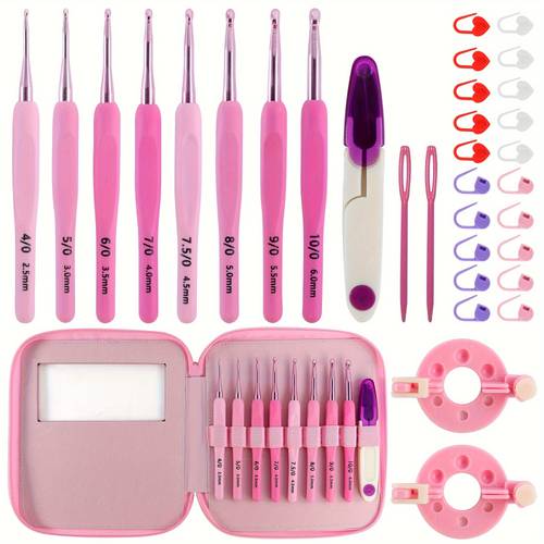 a high quality crochet kit with 8 sizes in a scheme with a faux leather storage bag and embroidery pouch its a must have for beginners in diy knitting an for beginners in diy knitting and sweater