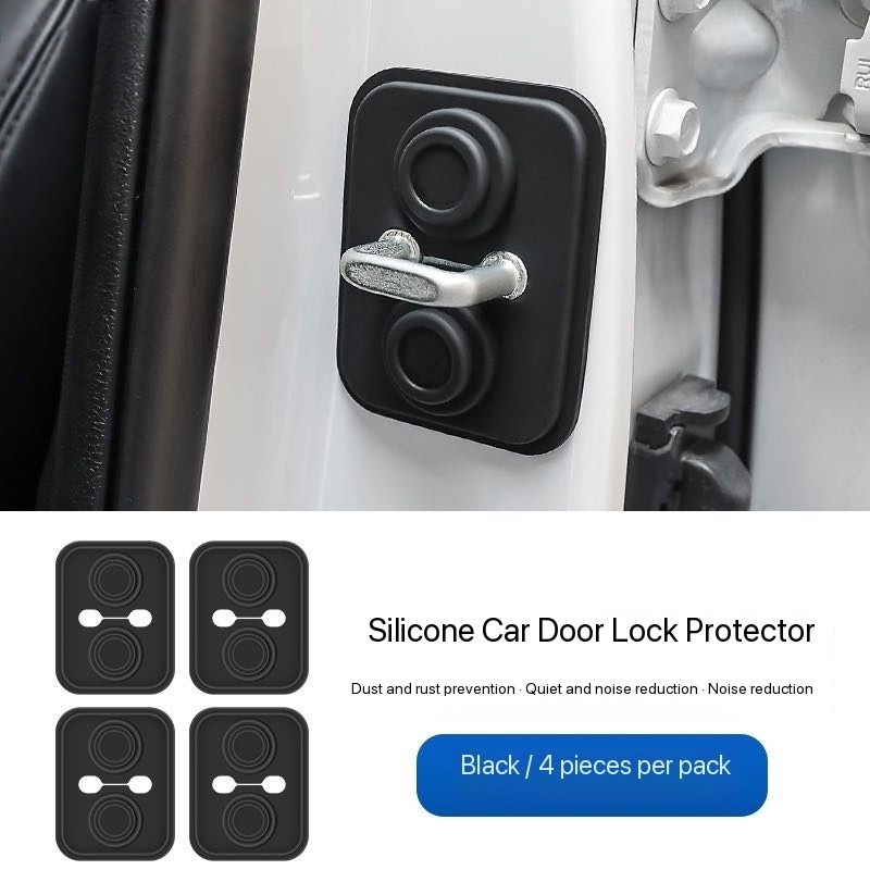 Image of 4pcs Set Of Car Door Shock-absorbing Silicone Anti-collision Lock Cover, Car Door Lock Shock Pad, Silicone Vibration-absorbing , Noise-reducing Car Interior Accessory