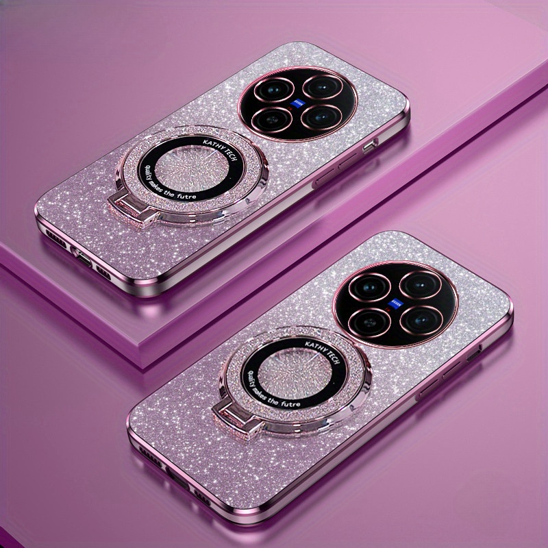 TEMU Phone Case - Case Magic 7 Lite/ X9c /x60 Pro (universal Phone Case) Luxury Gradient Glitter Plating Stand Holder Magnetic Silicone Case Back