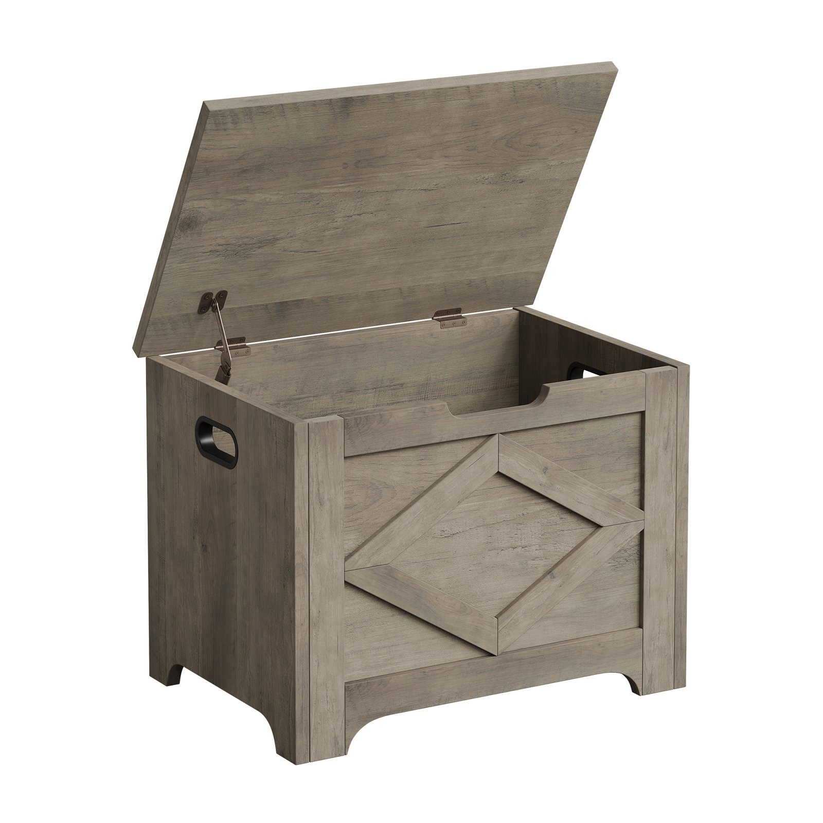 Image of 23. 6" Farmhouse Wooden Storage Trunk With U-shaped Cut-out Pull | Stylish Retro Entryway Shoe Bench With Safety Hinge - Ideal For Living Room & Bedroom