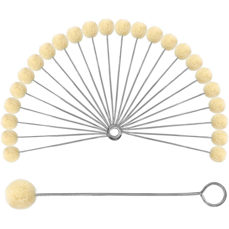 TEMU Lot de 24 tampons en laine, pinceaux à boules, outil de teinture pour cuir avec manche en métal pour teinture, tachage, artisanat, polissage de