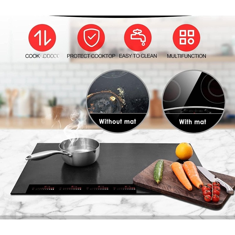 M28z#52x78cm Silicone Induction Cooktop Mat, Reusable Universal Hob & Microwave Protector Pad, Non-slip Heat Resistant Surface