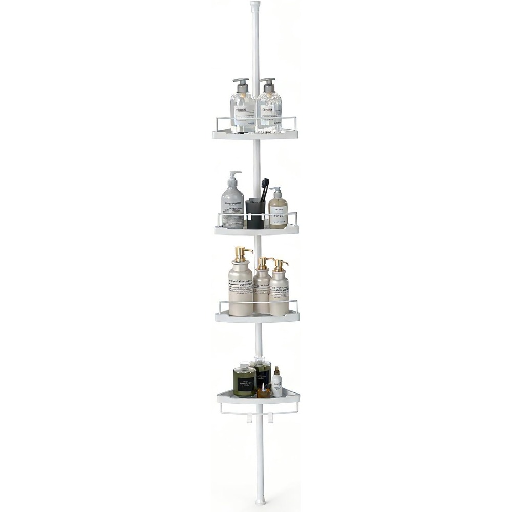 Sekey Shower Shelf Without Drilling - Telescopic Shower Shelf With 4 Baskets, Height Adjustable 79-315 Cm, Stable Stand & Corner Design For Bathrooms