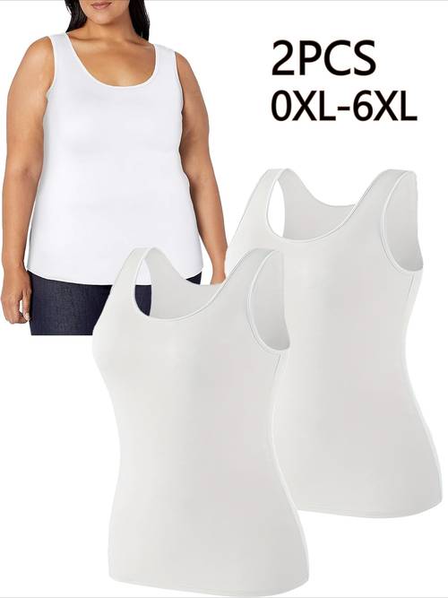 plus size 2pcs womens plus size tank tops stretchy soft layering basics in black white non see through essential tops for casual and formal occasions