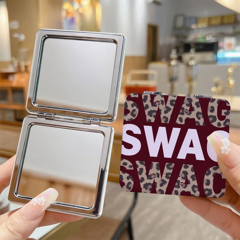 Handheld Mini Square Makeup Mirror, Double-Sided Folding Design