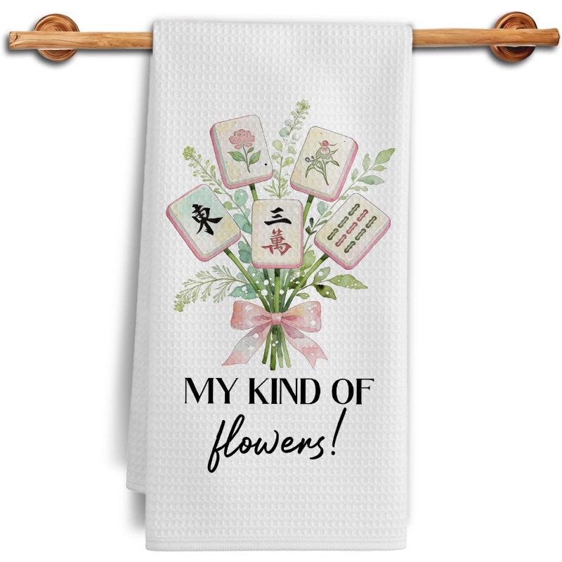 TEMU Cleaning Cloth 1pc Kitchen Towel 1pc Floral Mahjong Kitchen Towel Cleaning Cloth, Mahjong Enthusiast Player Napkin Gift, , Suitable For Mahjong