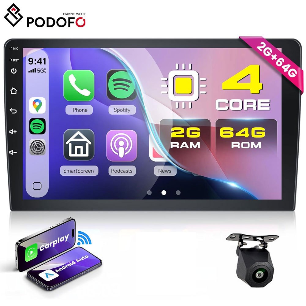 TEMU PODOFO 2026 Radio para Coche Single Din de 10.4 Pulgadas con Carplay Inalámbrico Auto, Estéreo Vertical con Pantalla Táctil y , Radio FM/RDS,