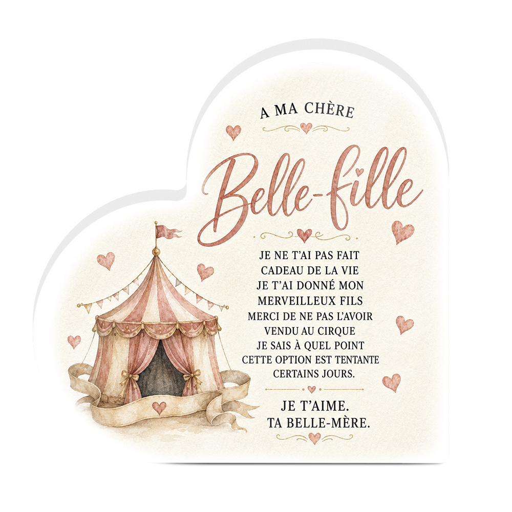 TEMU Plat 2D, 1 pièce PUTUO DECOR Panneau en PVC de cœur avec française "À Ma Chère Belle-Fille" Décoration de table adaptée , cadeau de mariage,