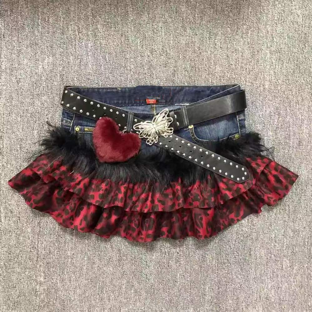 Leoprad Ruffle Patchwork Punk Y2K Mini Gitls Skirts