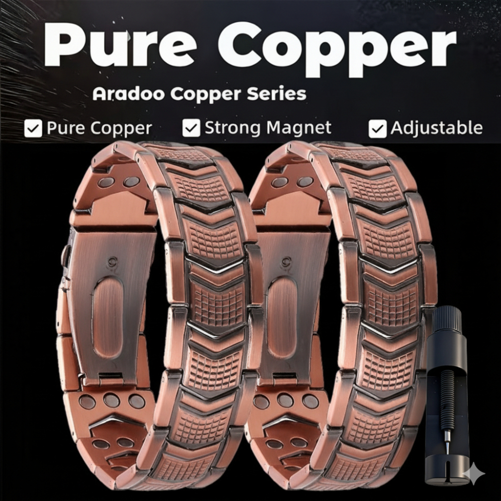TEMU 3-pack Men's Large Retro Heavy Magnetic Pure Copper Bracelet, Strong And Adjustable, Retro Style, No Pendant, , Suitable For Daily Wear