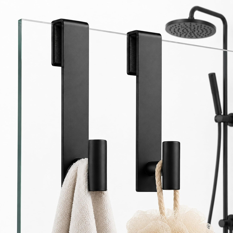 TEMU Lot de 2 crochets pour serviette de douche à poser sur - Porte-serviette de porte en acier inoxydable noir, fine et robuste avec rembourrage