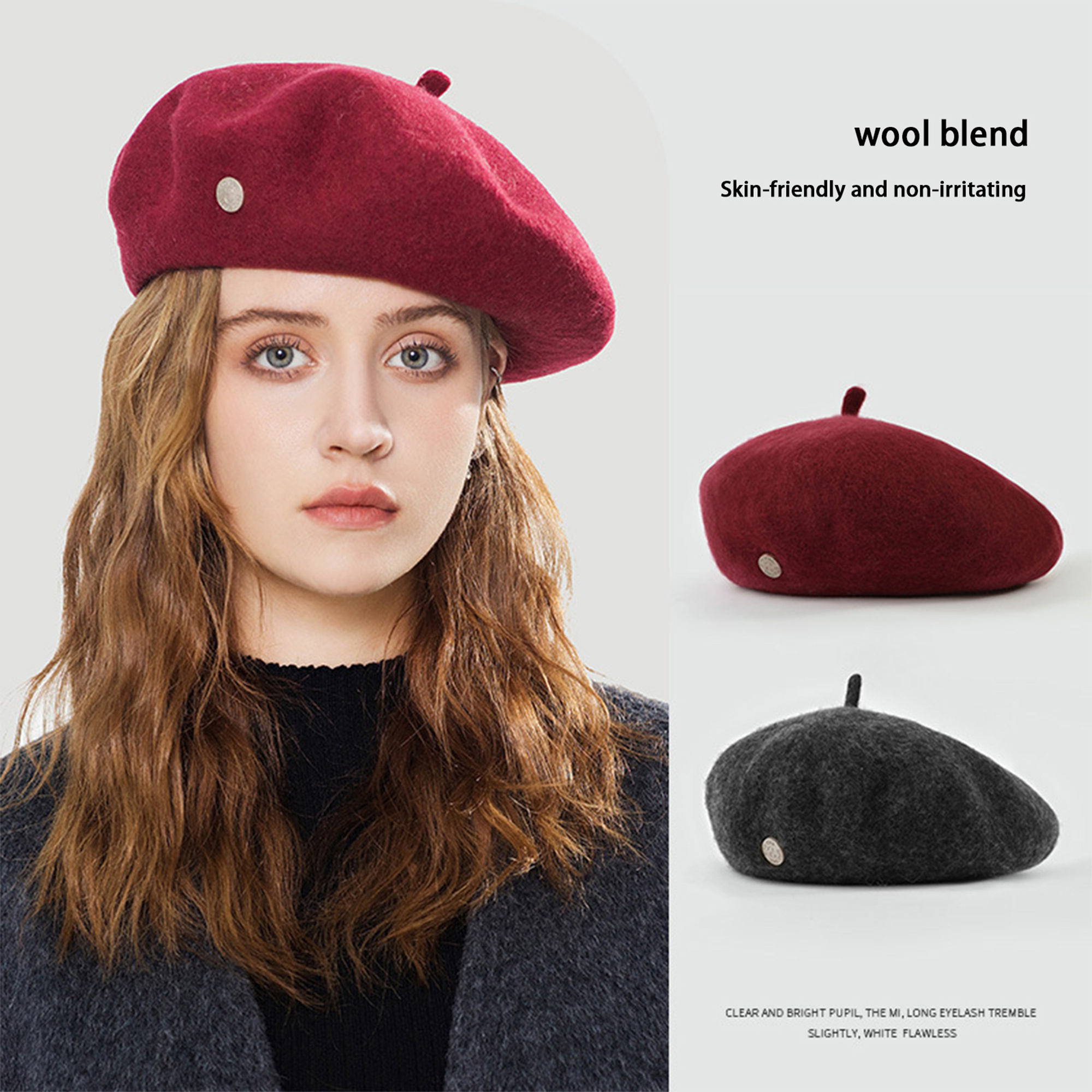 women men french beret solid color warm beanie hat artist - Temu display picture 3