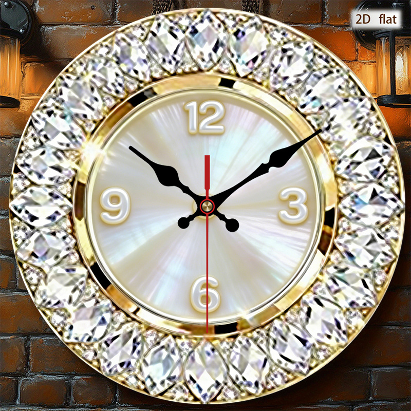 TEMU A 2d Flat Luxury Diamond-embellished Themed Wall Clock| Silent Decorative Clock, , Suitable For Bedroom, Living Room, Office, 10/12/ 14inch(aa
