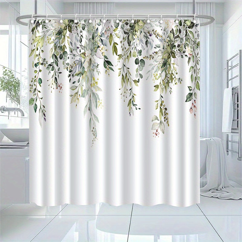 TEMU Jit1pc Hanging Watercolor Leaf Pattern Shower Curtain, High-end Elegant Bathroom Curtain Shower Curtain, Shower Curtain Home Decor Pattern