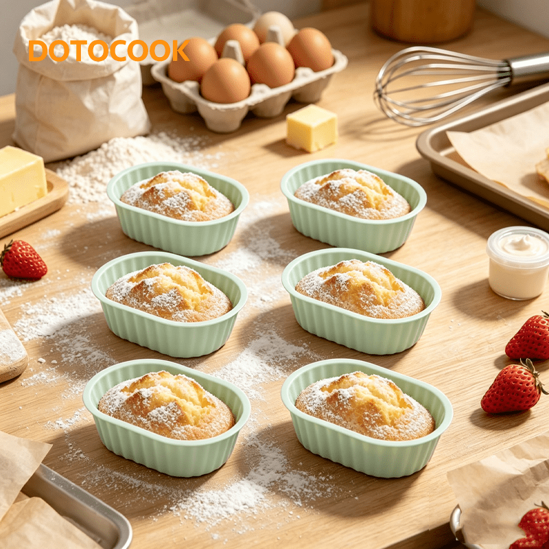 TEMU Dotocook 6pcs Set Of Reusable Mini Silicone Bread Baking Trays, Suitable For Air Fryer And Oven, Oval Silicone Baking Mats, Bread And Baking