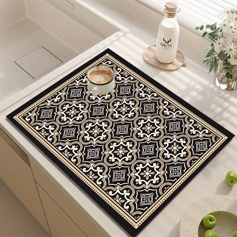 TEMU 1pc Vintage Non-slip Diatomite Drain Mat - Quick-drying Absorbent Kitchen Countertop Drying Mat, Suitable For Washing Machine Tops, Coffee Maker