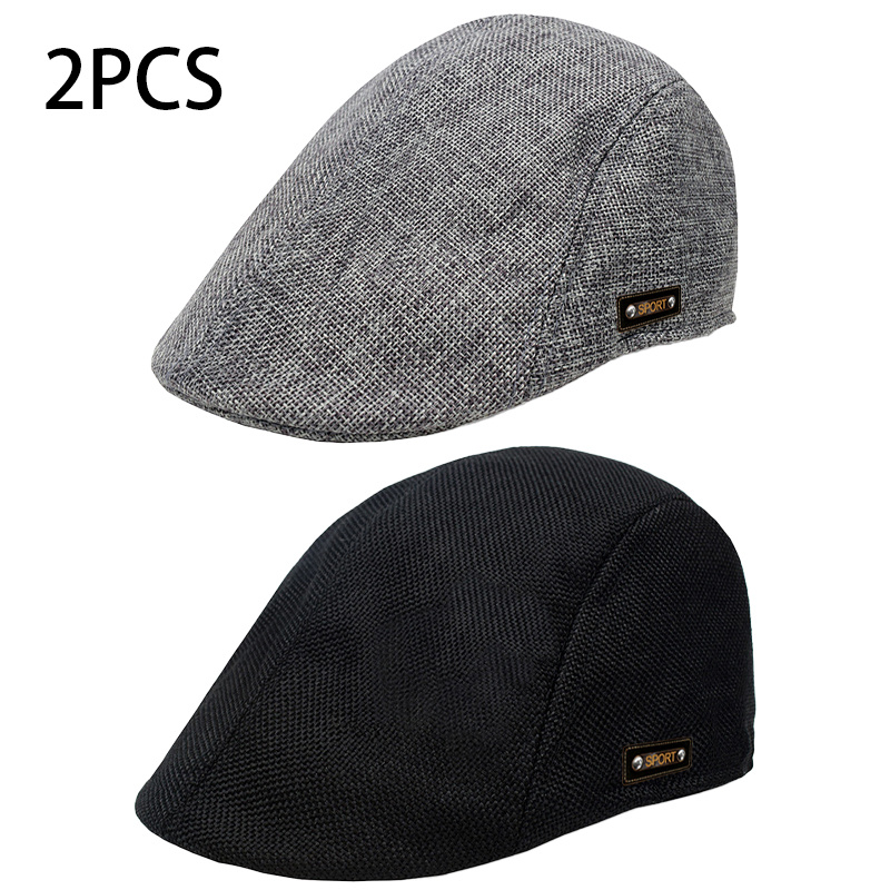 TEMU 2pcs Of Stylish And High-end Berets For Men, Retro Peaked Caps For Middle-aged And Elderly, Lightweight And Thin -slant Hats For Summer
