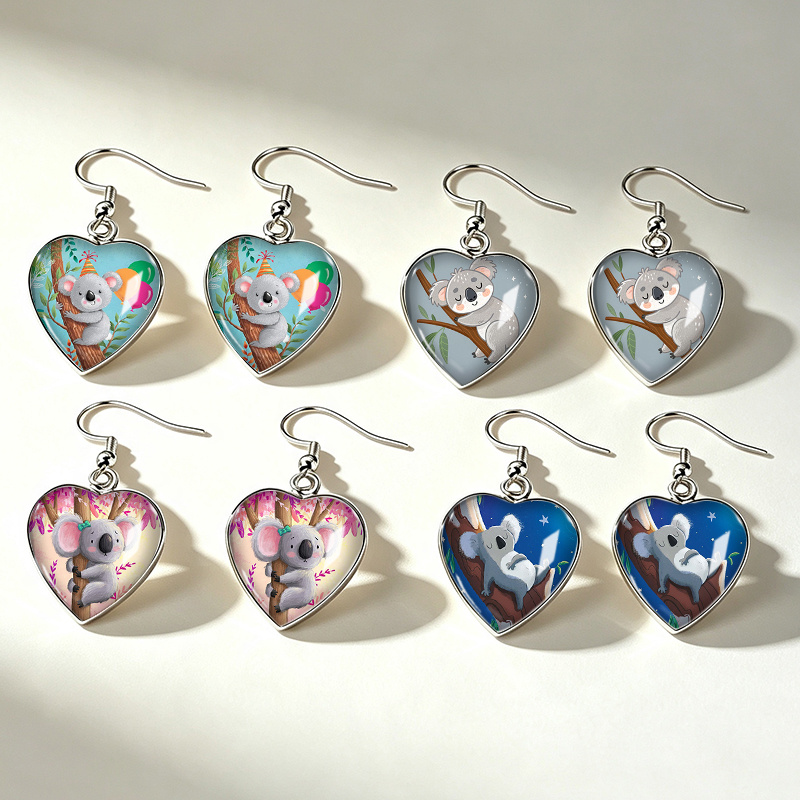 TEMU 4 Pairs Fashion On Cute Branches Illustration Heart-shaped Hook Pendant Earrings Glass Jewelry Additions Men's Gifts, Without Battery