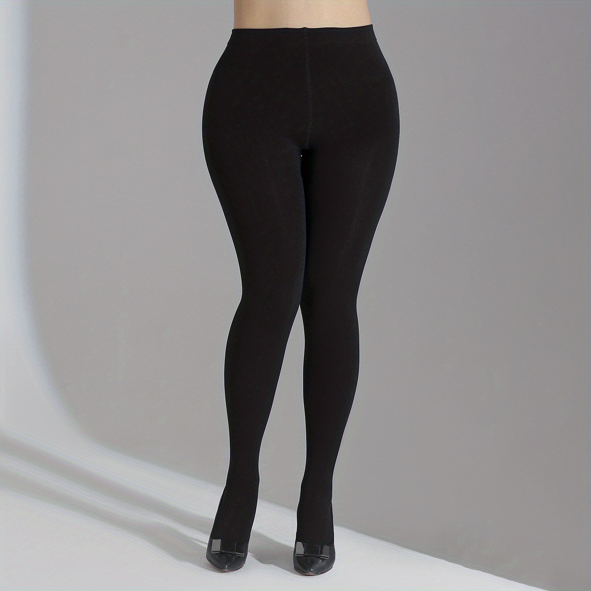 TEMU 1 Pair Women' Plus-size High-waisted Semi-transparent Pantyhose Stockings - Hand-washed Suitable For Dresses, Skirts, Business Attire & Leggings