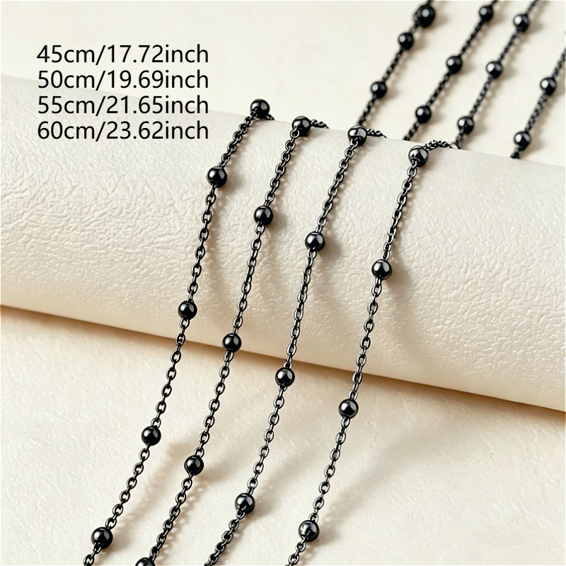 Stainless Steel Black Bead Chain Necklace, Adjustable Fine Beaded Chain