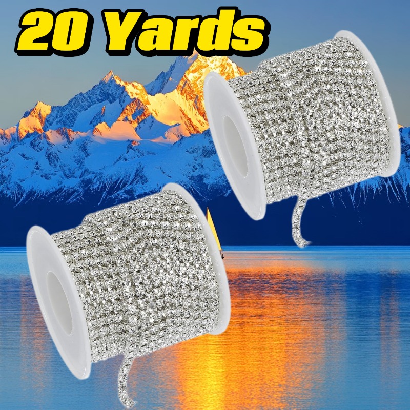 TEMU 20 Yards (2 Rolls) Silver Color Rhinestone Trim Chain - Sparkling Crystal Artificial Stone Trim, Ss6.5+ss8. Chain For Costume Decoration And