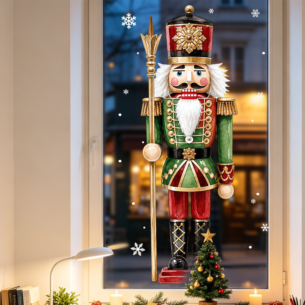 TEMU Pegatinas de vidrio de Navidad grandes, estilo retro, con acuarela de , con de y calcomanías de ventana de cara con clásicos, con diseño