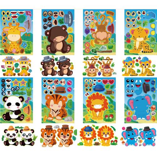 24 cartoon zoo animal diy sticker sheets create your own panda elephant designs interactive puzzle toy for brain development kids party favor gift wrapping classroom activity christmas birthday gift