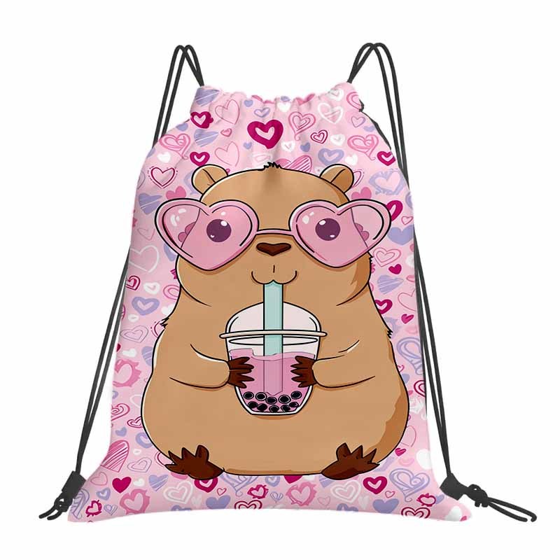 TEMU 1pc Cute Capybara Boba Tea Heart Glasses Backpack, Durable Oxford Fabric, Portable, Multi-pocket, Suitable For Gym, Travel, Sports