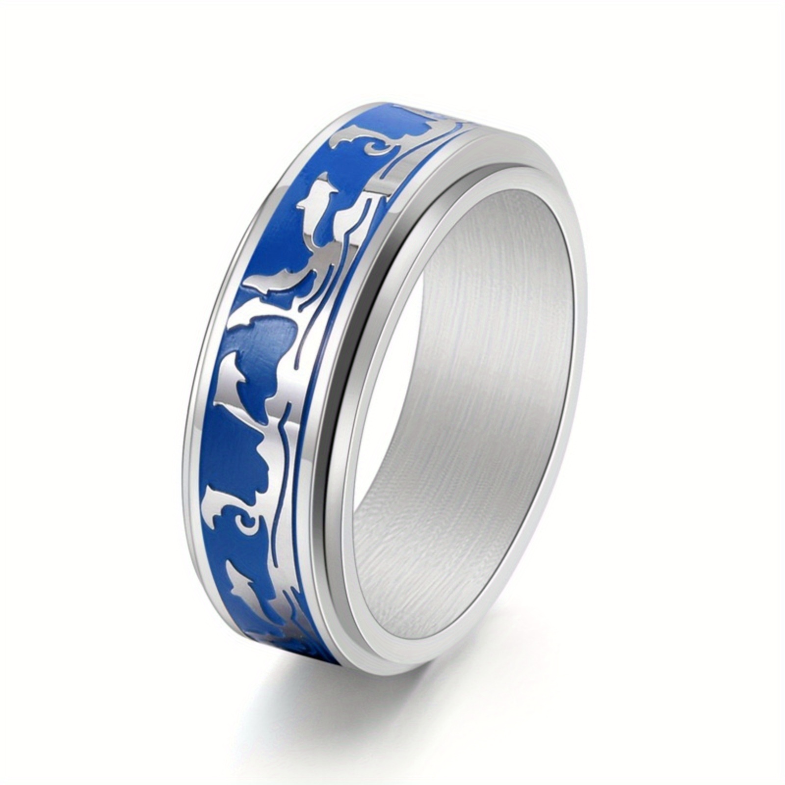 mens stainless steel rotatable ring with ocean   elegant blue and black ideal for daily wear or parties dolphin decor Product details 6