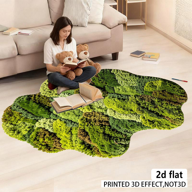 TEMU 2d Flat Irregular Carpet, Irregular Carpet Mat, Green Pattern Living Room Sofa Bedroom Decor Bedside Rug Fresh All-match Soft Comfortable