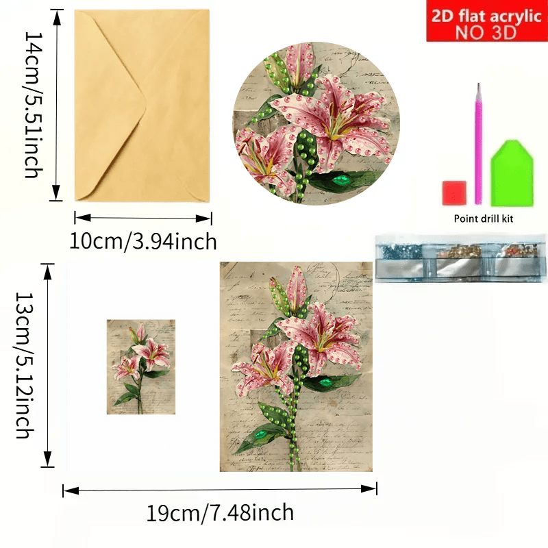 TEMU 6pcs Diamond Painting Greeting Card Set, 2d Flat Printing, With 6pcs Envelopes, Floral , Handmade Creative Mailing Card Gift, Conveying Warm And