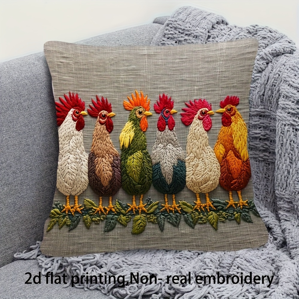 TEMU 1pc 40x40cm Velvet Cushion Cover Rustic Rooster Embroidery Style Throw Pillow Cover Pillow Insert Not Included. Features A Zipper Closure. A