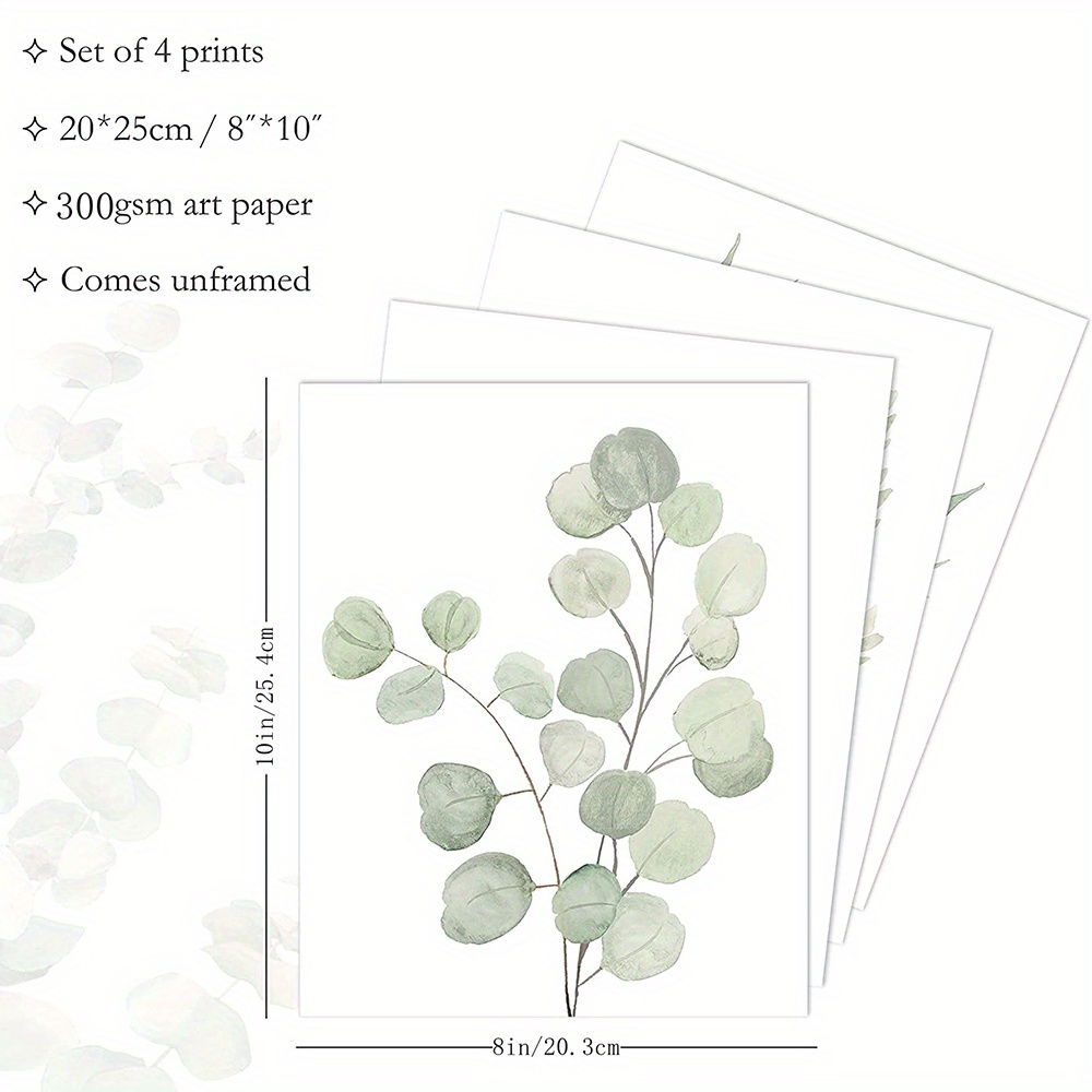 TEMU Décor de salle de bain bohème, d'art mural , cadre, décor de plantes vert sauge pour chambre à coucher | bureau, d'art minimalistes d'aquarelle