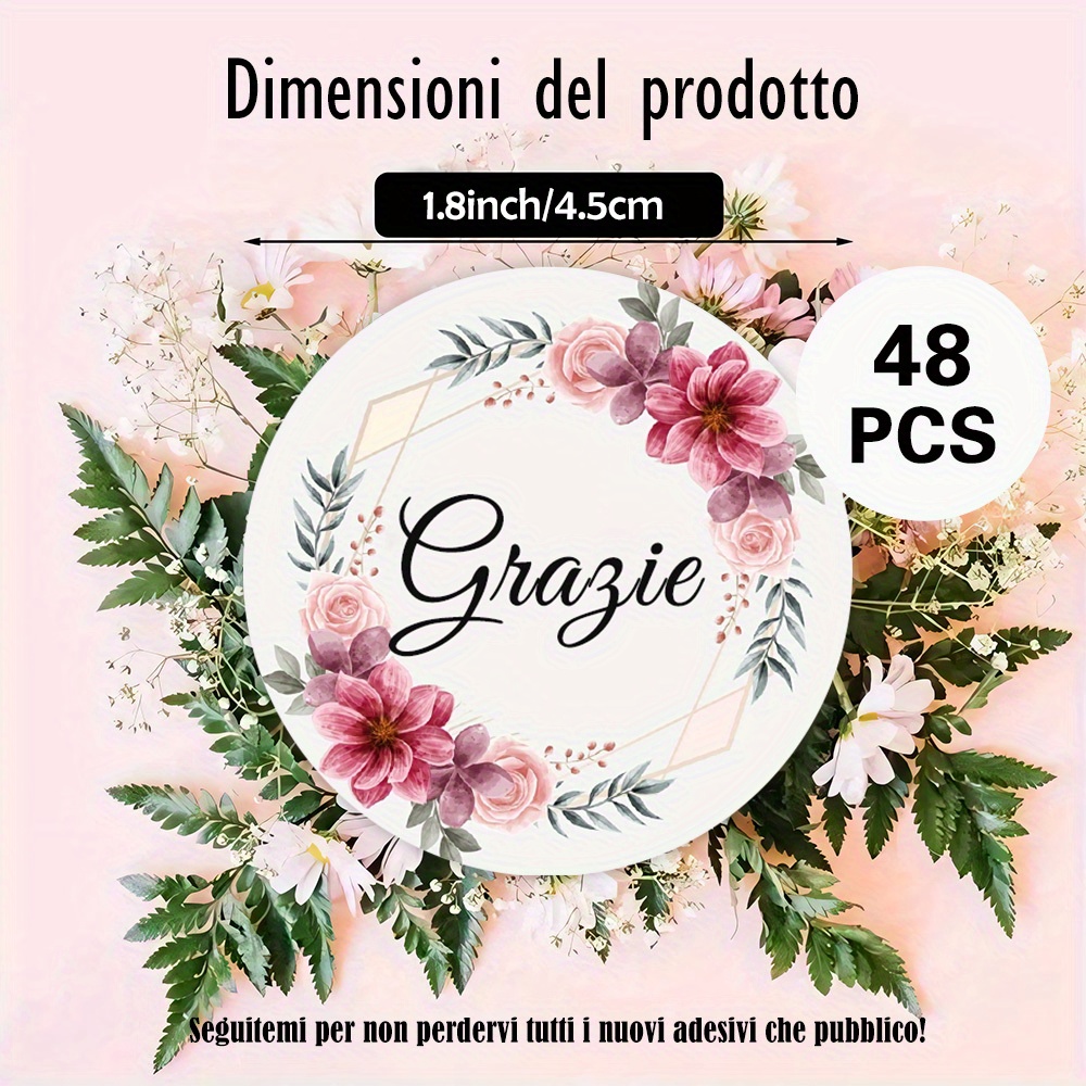 TEMU 48pcs 96pcs 144pcs Round Stickers With The Words "thank You" In Of Pink Flowers And Green Leaves With A , Romantic And Floral Style, For Gift