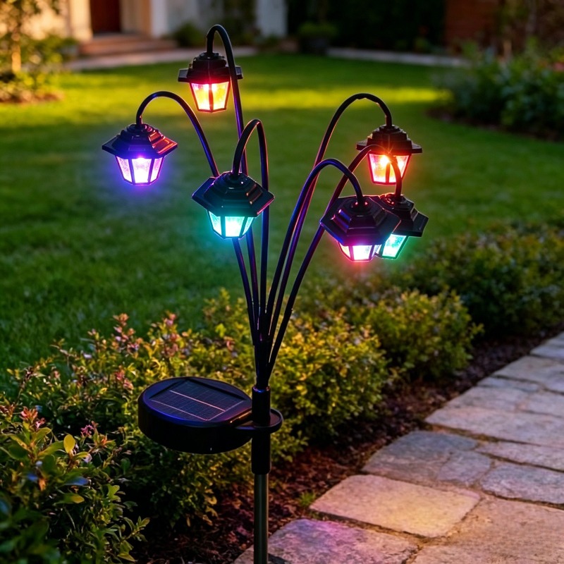 1pc Outdoor Solar Vintage Lantern with Colorful Light, 6 LED Lights, for Courtyard Pathway Lighting, Garden Landscape Decoration Artifact, Hanging Light, a Classical Atmosphere, Villa Courtyards