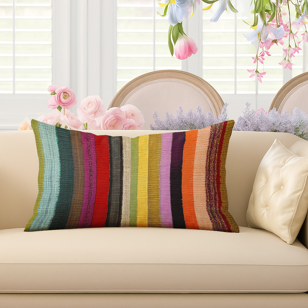 TEMU 1 Striped Design Pillowcase, Featuring Vibrant Colors And Textured Lines With High-definition Printing. Short Plush Decorative Cushion Cover Is