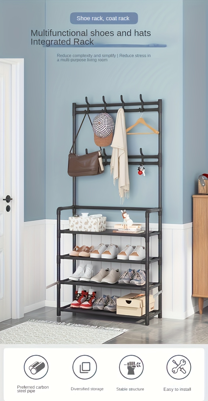Heavy-Duty 5-in-1 Valet & Suit Stand with 8-Hook Coat Rack, Shoe & Umbrella Holder - Stainless Entryway Storage Organizer Suitable for Hallway, Mudroom, Foyer - Space-Saving Freestanding Furniture, Easy Assembly for /Office/Hotel