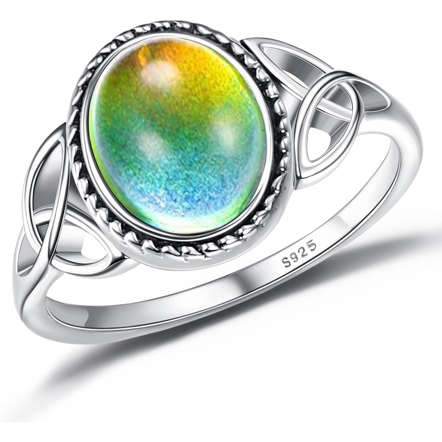Image of 1pc 925 Sterling Silver Mood Ring For Women Vintage Celtic Knot Rings Jewelry Oval Solitaire Mood Ring Temperature Control Color Change Mood Ring(color With Temperature)