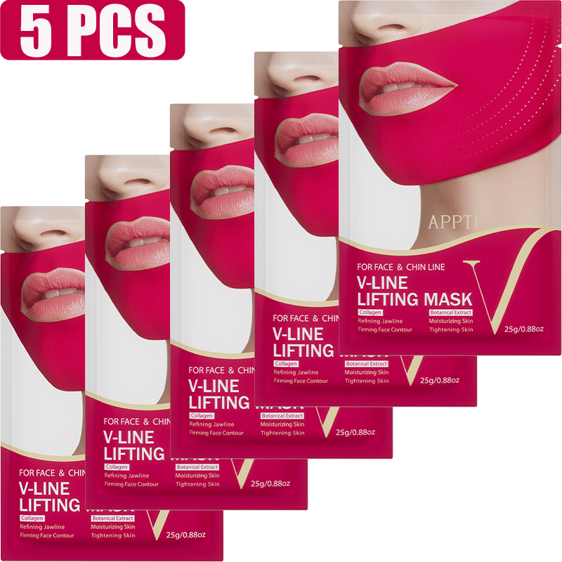 E-shop 5 Stück APPTI Straffmaske für alle Hauttypen, Hydrogel-V-förmige Pflaster mit Doppelkinn-Gurt & Gesichts-/Hals-Straffband, Straffend für