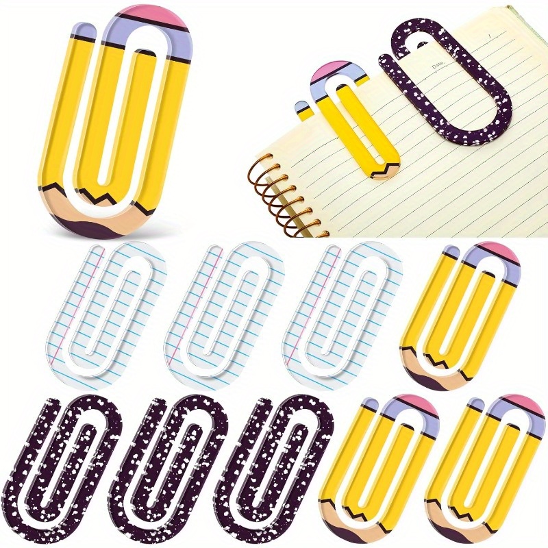 TEMU 9pcs Jumbo Teacher Acrylic Paper Clips Back To School Teacher Appreciation Gift 4 Inch Paperclip Bookmark Gift Set For Book Lovers, Back To School Supplies (pencil, Notebook, Paper)