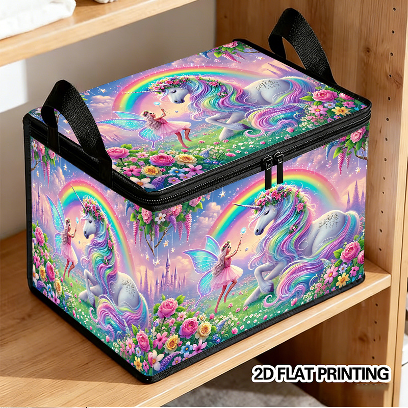 TEMU 1 Unicorn-patterned Foldable Storage Box, Suitable For Organizing Travel Clothes And Categorizing Household Items. With An Exquisite Appearance,