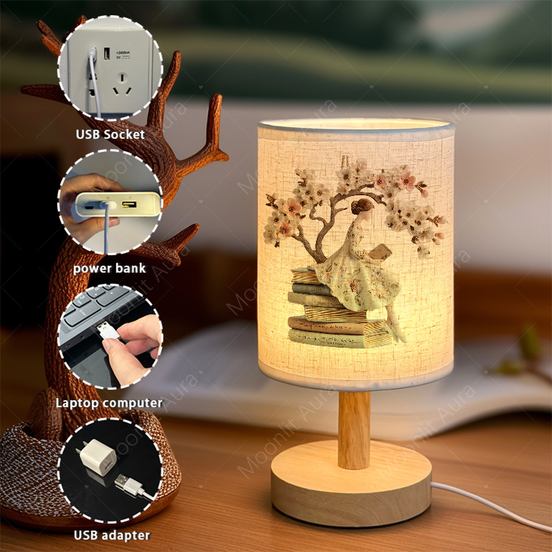 USB Powered Fabric Desk Lamp for Nightstand