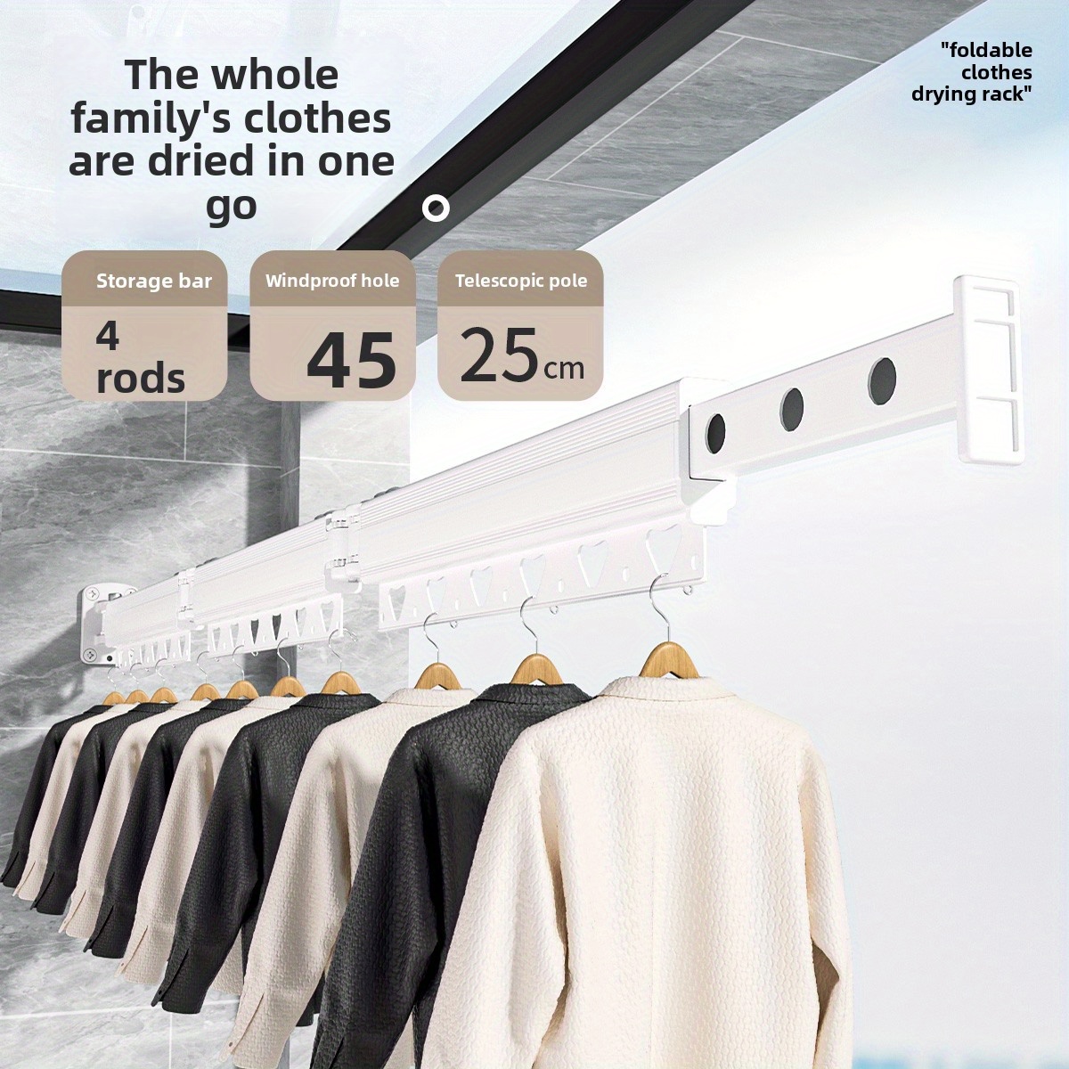 1pc foldable clothes drying rack with hooks wall mounted space saving hanger for balcony laundry room bathroom adjustable and expandable drying racks