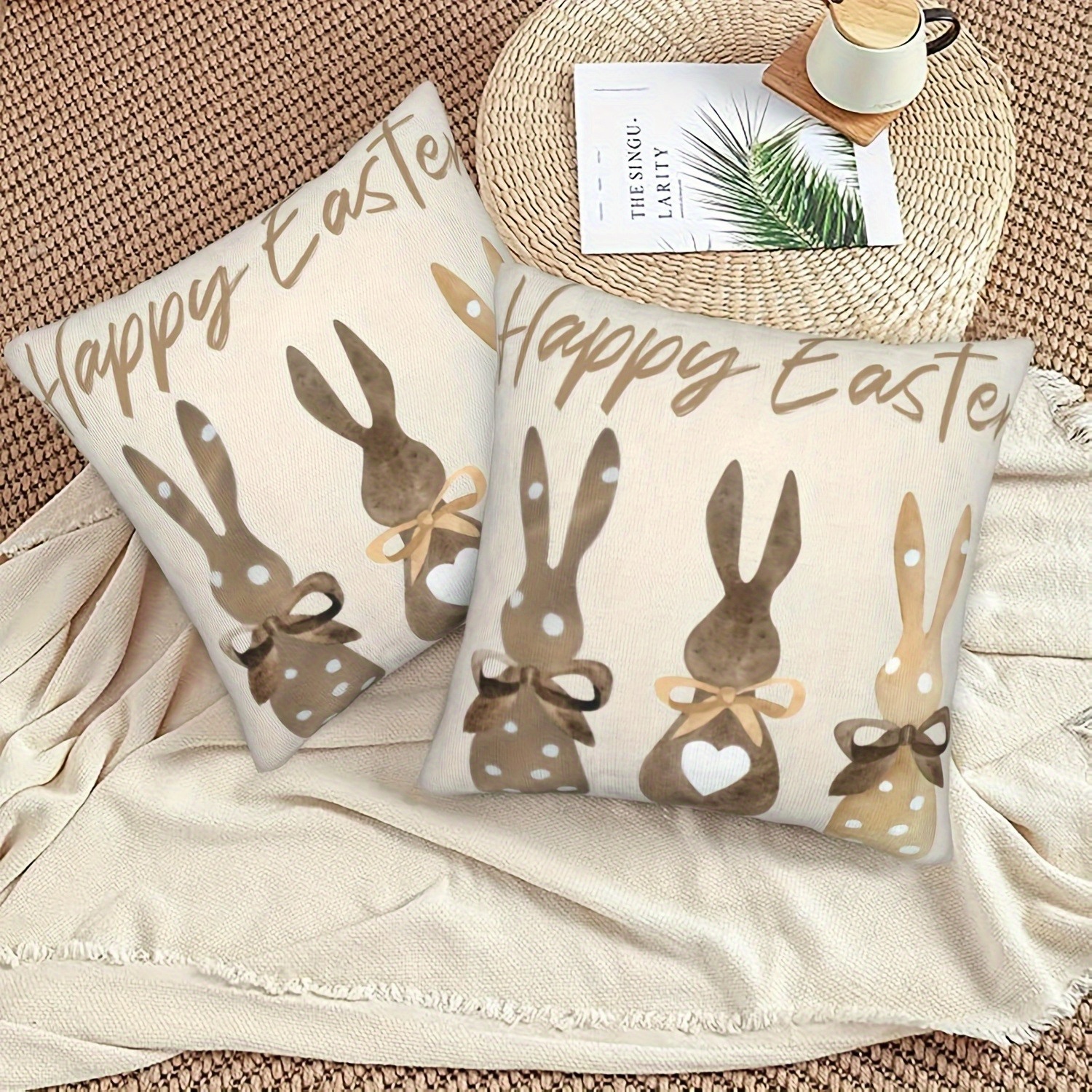 

2pcs Pillowcase, Rabbit Pattern, Living Room Sofa Cushion Cover, Soft And Comfortable, Decoration, Polyester Material, No Pillow Core, Zipper Opening And Closing