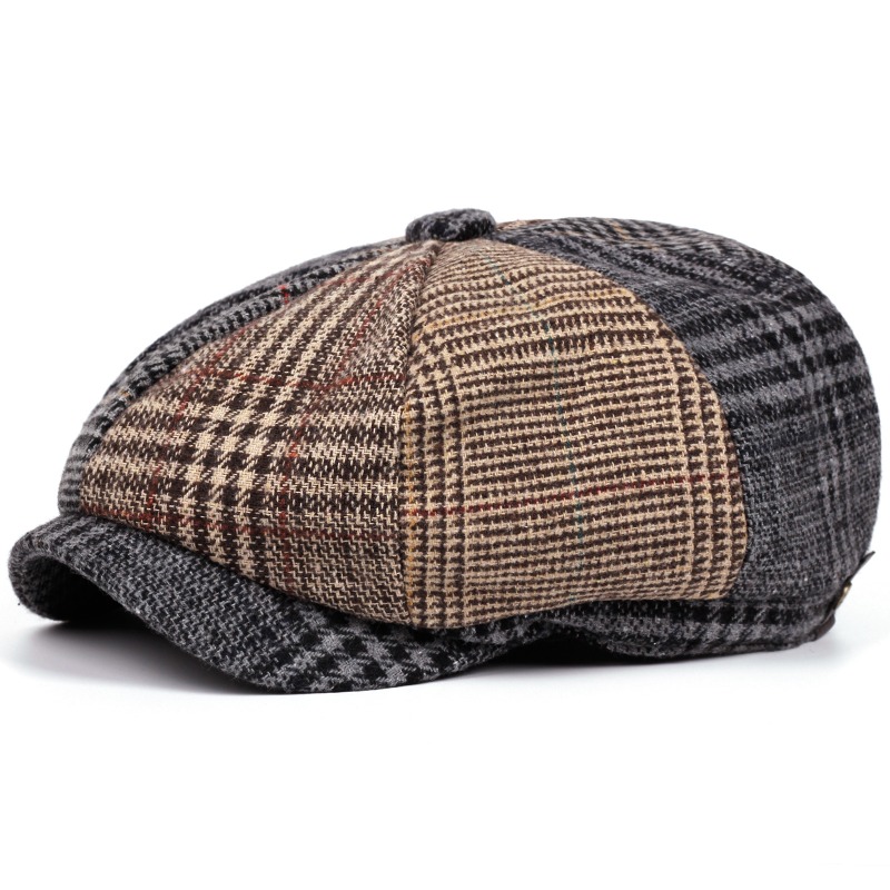 TEMU Casquette de journalier patchwork à carreaux unisexe, chapeau octogonal vintage, style rétro décontracté, à