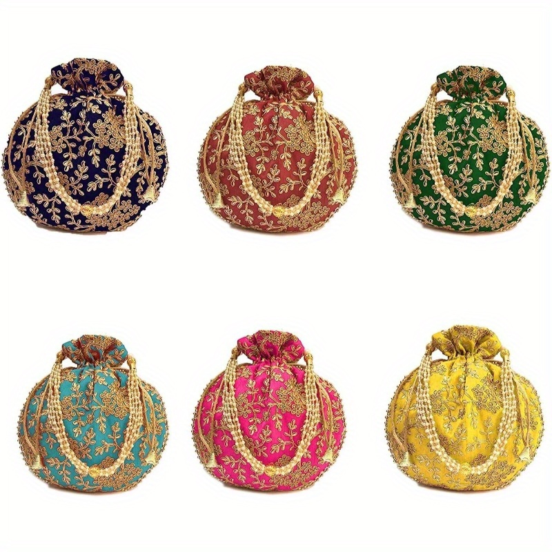 IGH Ethnic Potli Bag for Women, a Handbag with Pearl Handles, Perfect As a Bridal Clutch Purse