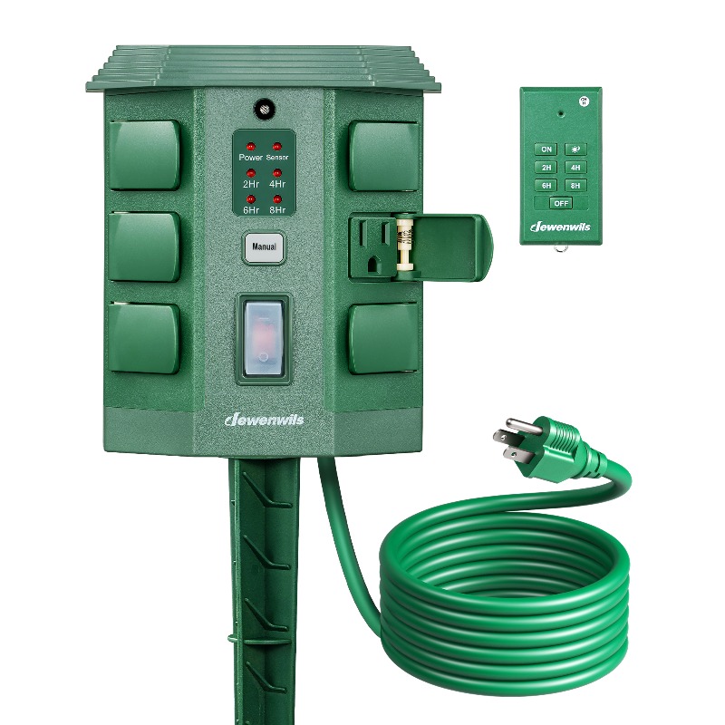 TEMU Dewenwils 6ft Outdoor Timer With Remote, 6 Grounded Outlets, Dusk To Dawn For Halloween Holiday Christmas Light